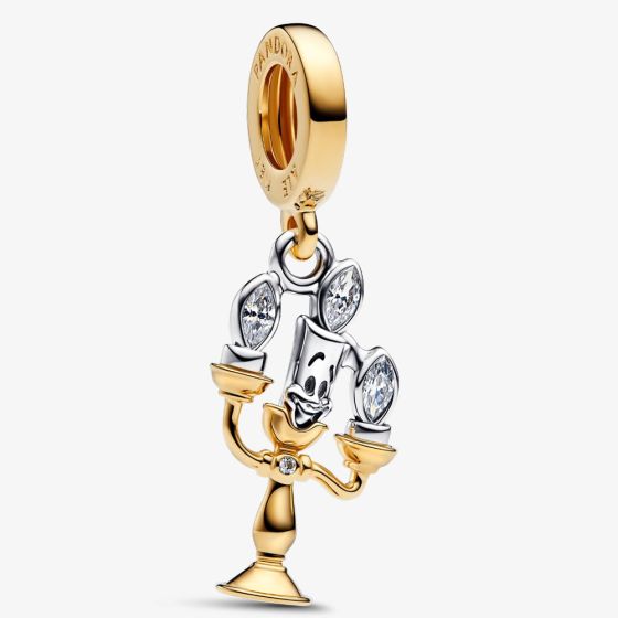 PANDORA Disney 14ct Yellow Gold Plated Cubic Zirconia Beauty & The Beast Lumiere Dangle Charm 763985C01