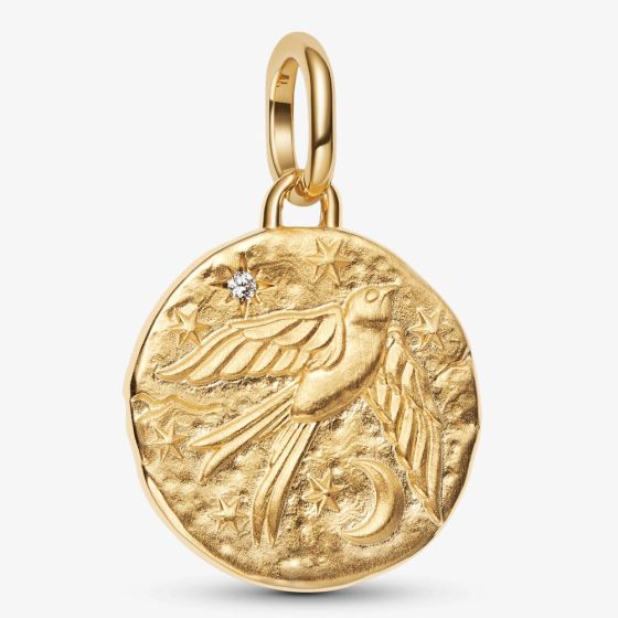 PANDORA 14ct Yellow Gold Plated Cubic Zirconia Swallow Medallion Dangle Charm 764082C01