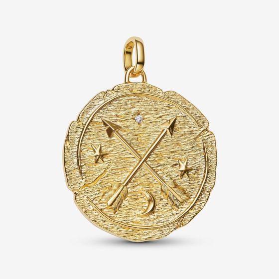 PANDORA 14ct Yellow Gold Plated Crossing Arrows Oversized Medallion Dangle Charm 764084C01