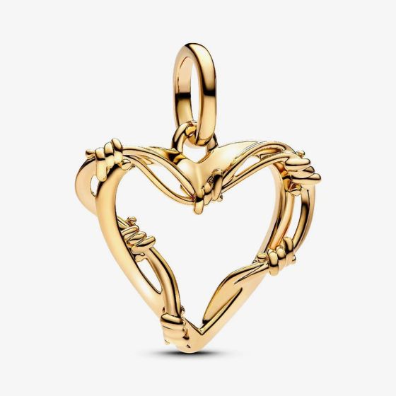 PANDORA 14ct Yellow Gold Plated Wire Heart Dangle Charm 762526C00