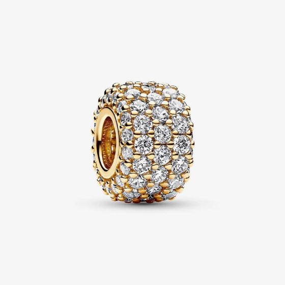 PANDORA 14ct Yellow Gold Plated Cubic Zirconia Pave Triple Row Charm 762820C01