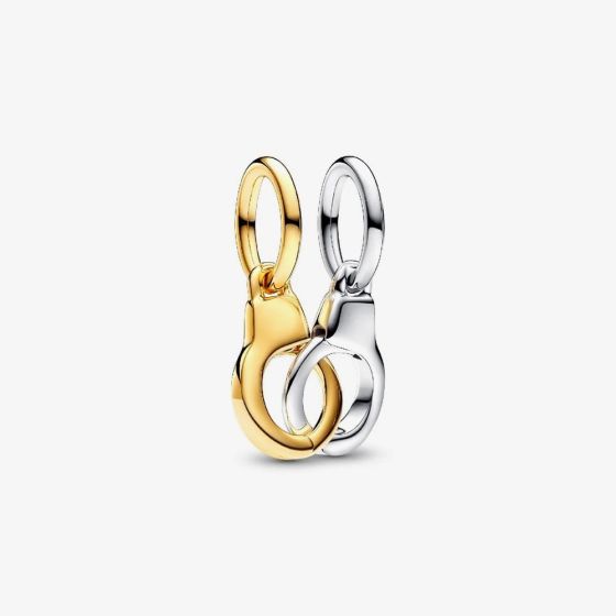 PANDORA Sterling Silver 14ct Yellow Gold Plated Handcuffs Dangle Charm 763435C00