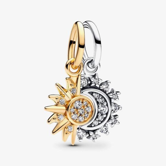 PANDORA Two Tone Cubic Zirconia Splittable Sun & Moon Dangle Charm 763585C01