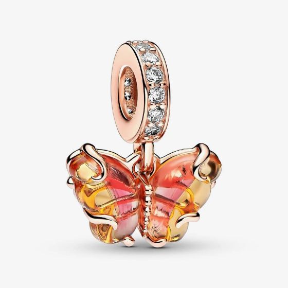 PANDORA 14ct Rose Gold Plated Pink & Yellow Murano Glass Butterfly Charm 782698C01