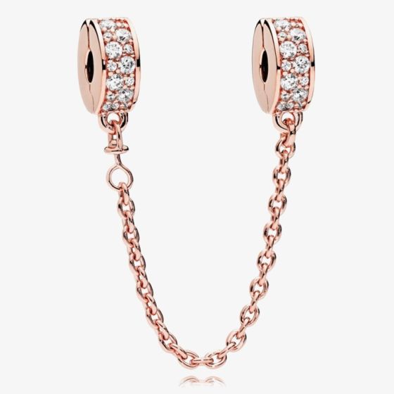 PANDORA 14ct Rose Gold Plated Cubic Zirconia Safety Chain Charm 786322CZ-05
