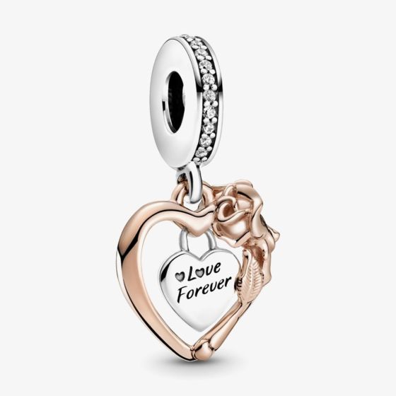 PANDORA Two Tone Cubic Zirconia Valentines Heart Dangle Charm 789290C01
