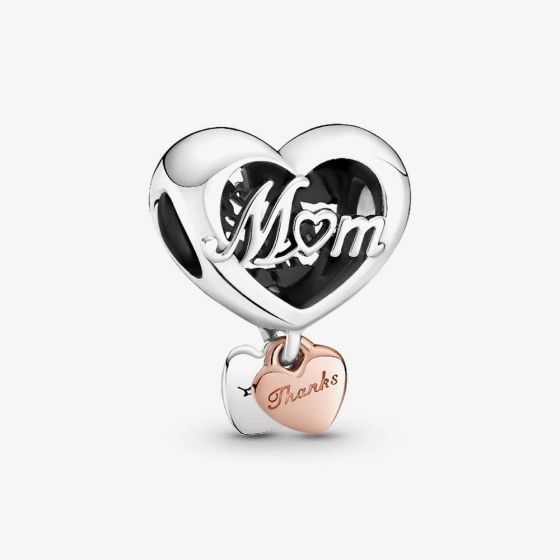 PANDORA Sterling Silver & 14ct Rose Gold Plated Thank You Mum Heart Charm 789372C00