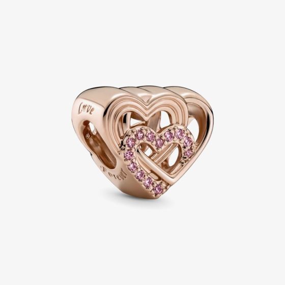 PANDORA 14ct Rose Gold Plated Cubic Zirconia Intertwined Love Hearts Charm 789529C01