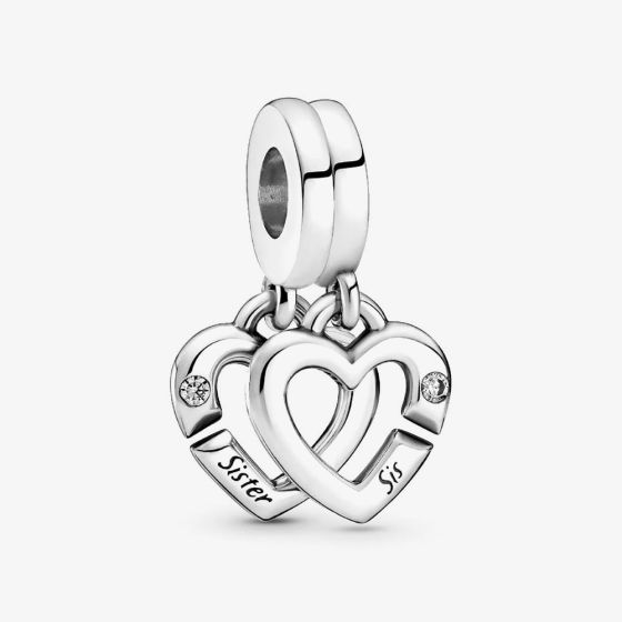 PANDORA Sterling Silver Cubic Zirconia Linked Sister Hearts Split Dangle Charm 789538C01