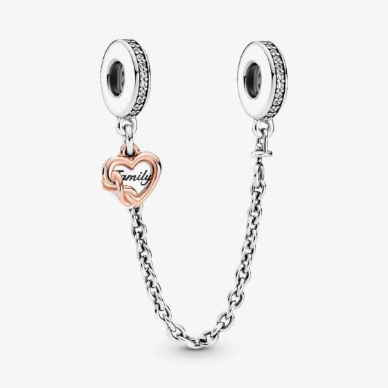 PANDORA Two Tone Family Heart Safety Chain Charm 789541C01-05