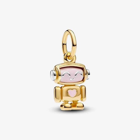 PANDORA 14ct Gold Plated Spinnable Face Robot Dangle Charm 763441C01