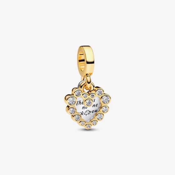 PANDORA 14ct Gold Plated Sparkling Heart Double Dangle Charm 763765C01