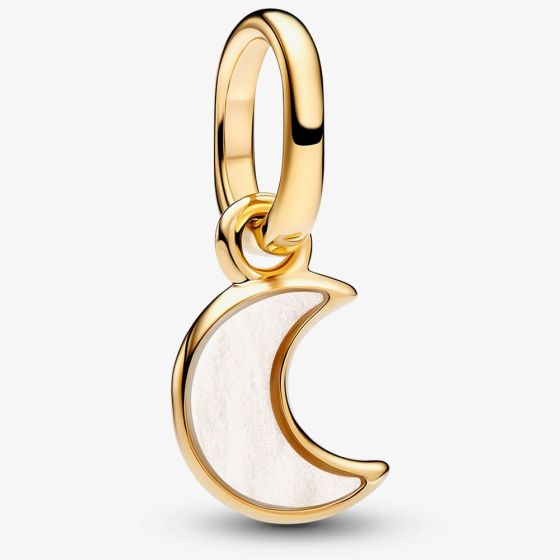 PANDORA 14ct Gold Plated White Crescent Moon Mini Dangle Charm 764614C01
