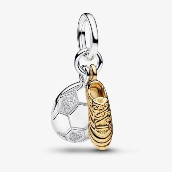 PANDORA 14ct Gold Plated & Silver Engravable Football Boot Double Dangle Charm 764712C00