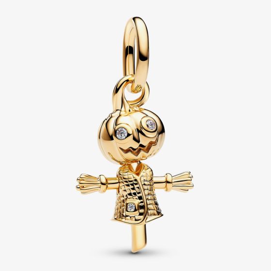 PANDORA 14ct Yellow Gold Plated Crystal Pumpkin Scarecrow Dangle Charm 764770C01