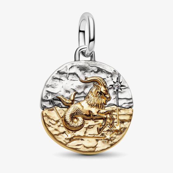 PANDORA 14ct Yellow Gold Plated Sterling Silver Crystal Capricorn Zodiac Medallion Charm 764987C01