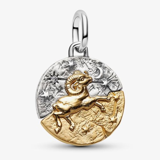 PANDORA 14ct Yellow Gold Plated Sterling Silver Crystal Aries Zodiac Medallion Charm 764993C01