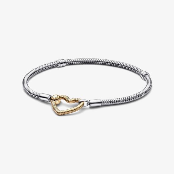 PANDORA Two Colour Heart Clasp Snake Chain Bracelet 569539C00
