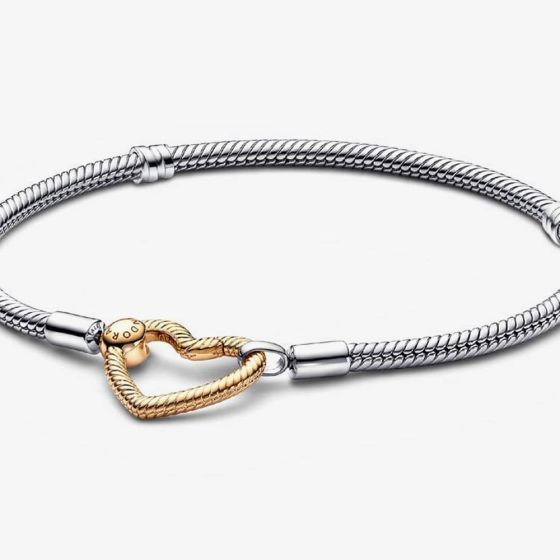 PANDORA Two Colour Heart Clasp Snake Chain Bracelet 569539C00