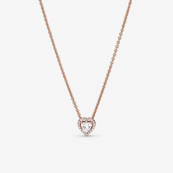 PANDORA 14ct Rose Gold Plated Sparkling Heart Necklace 388425C01-45
