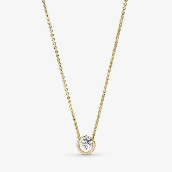 PANDORA 14ct Gold Plated Sparkling Round Halo Necklace 361174C01-45