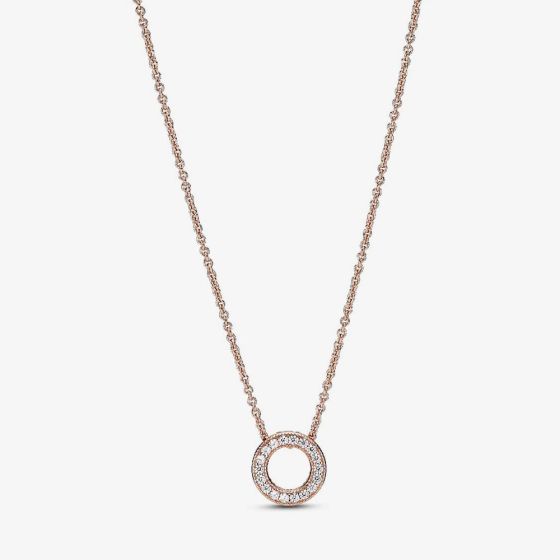 PANDORA 14ct Rose Gold Plated Logo Pavé Circle Collier Necklace 387436C01-45