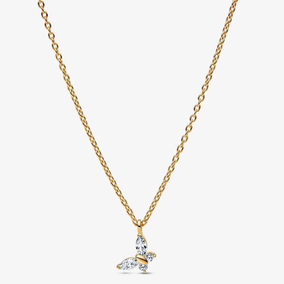 PANDORA 14ct Gold Plated Sparkling Butterfly Pendant Necklace 364267C01-45