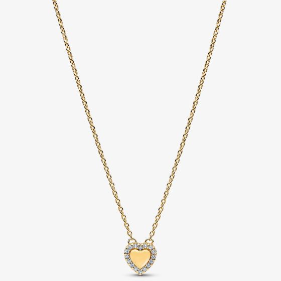 PANDORA 14ct Gold Plated Engravable Heart Halo Collier Necklace 364364C01-45