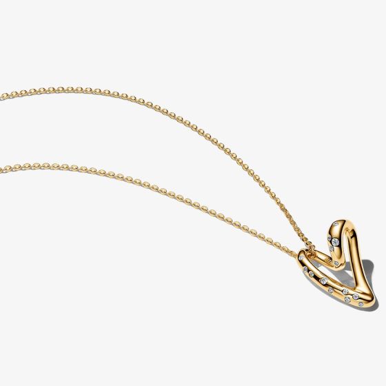 PANDORA 14ct Gold Plated Organically Shaped Stone-Set Heart Pendant Necklace 364669C01-60