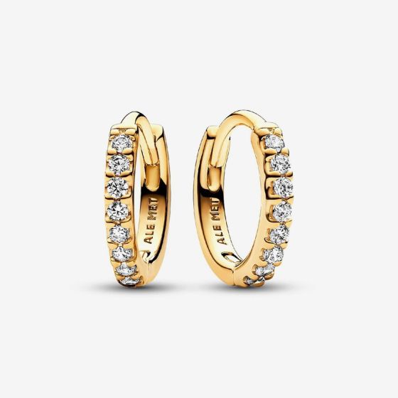PANDORA 14ct Gold Plated Sparkling Huggie Hoop Earrings 263015C01