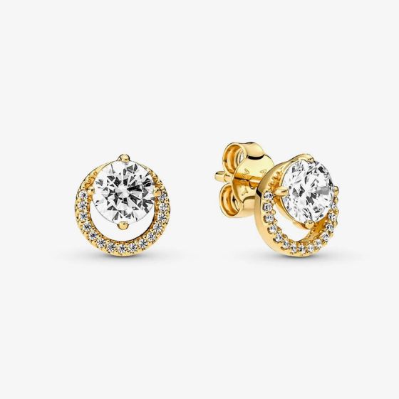 PANDORA 14ct Gold Plated Sparkling Round Halo Stud Earrings 261248C01