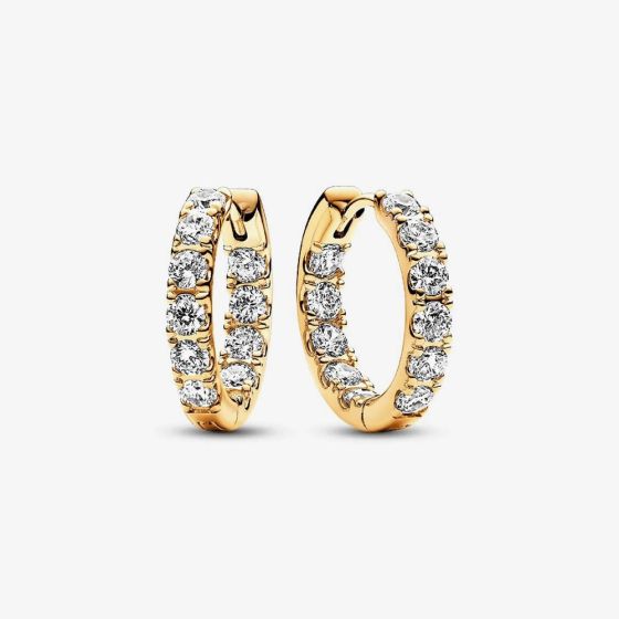 PANDORA 14ct Gold Plated Sparkling Row Eternity Hoop Earrings 263002C01