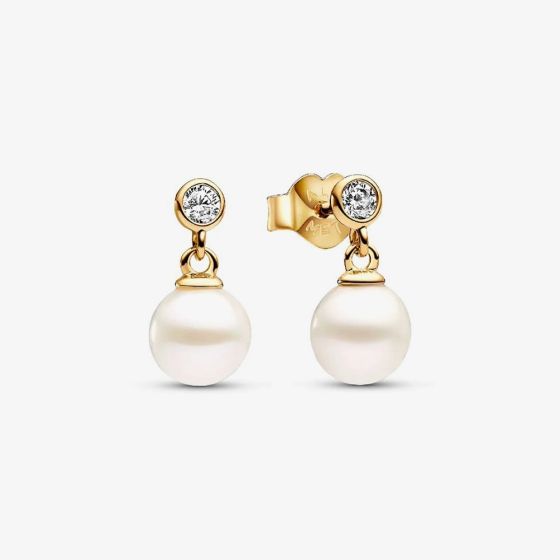 PANDORA 14ct Gold Plated Freshwater Pearl Drop Earrings 263153C01