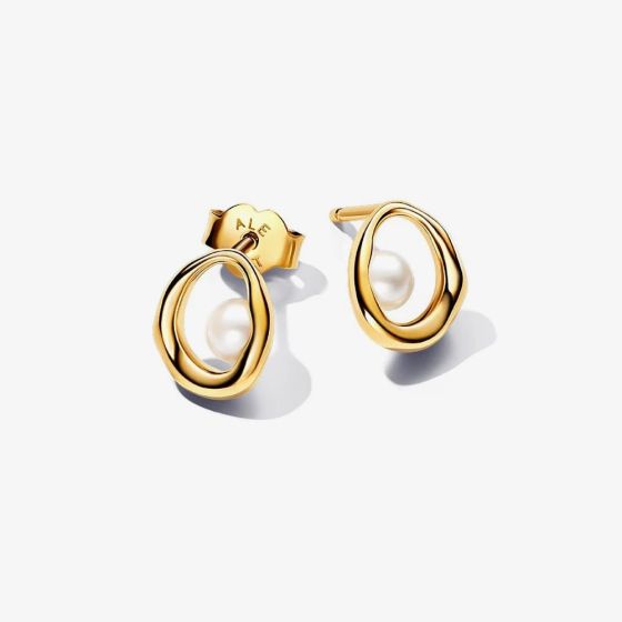 PANDORA 14ct Gold Plated Shaped Oval Freshwater Pearl Earrings 263295C01