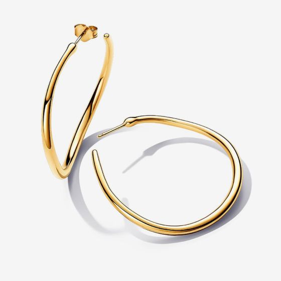 PANDORA 14ct Gold Plated Organically Shaped 42mm Hoop Earrings 263299C00