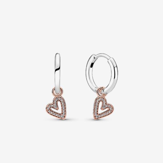PANDORA Two Tone Sparkling Heart Hoop Earrings 280090C01