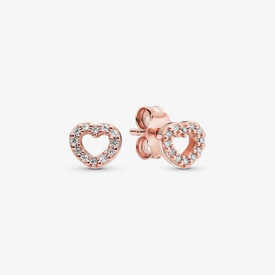 PANDORA 14ct Rose Gold Plated Open Heart Stud Earrings 280528CZ