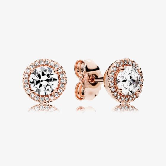 PANDORA 14ct Rose Gold Plated Round Sparkle Halo Earrings 286272CZ
