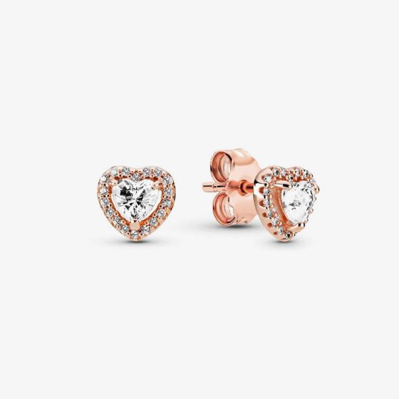 PANDORA 14ct Rose Gold Plated Elevated Heart Stud Earrings 288427C01