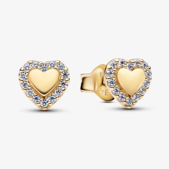 PANDORA 14ct Gold Plated Heart Halo Stud Earrings 264363C01