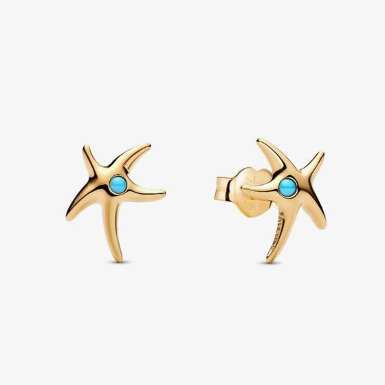 PANDORA 14ct Gold Plated Starfish Stud Earrings 263820C01