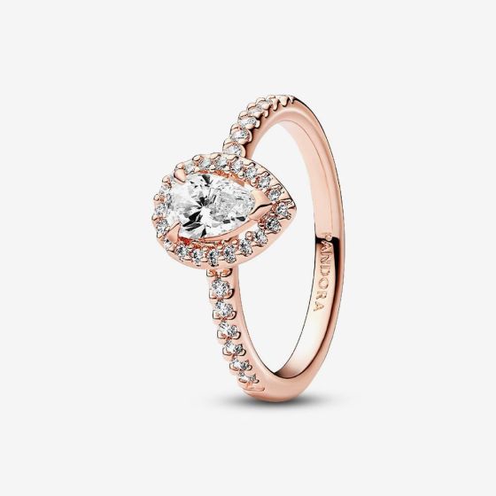 PANDORA 14ct Rose Gold Plated Sparkling Pear Halo Ring 182835C01