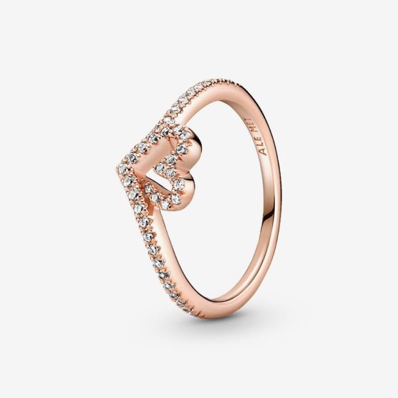 PANDORA 14ct Rose Gold Plated Heart Wishbone Ring 189302C01