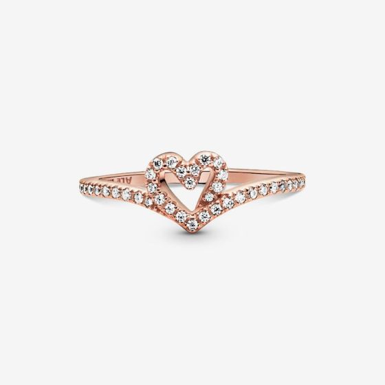 PANDORA 189302C01 14ct Rose Gold Plated Heart Wishbone Ring - thbaker.co.uk