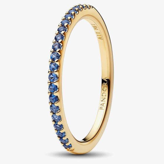 PANDORA 14ct Gold-Plated Sparkling Blue Cubic Zirconia Half Eternity Ring 162999C02