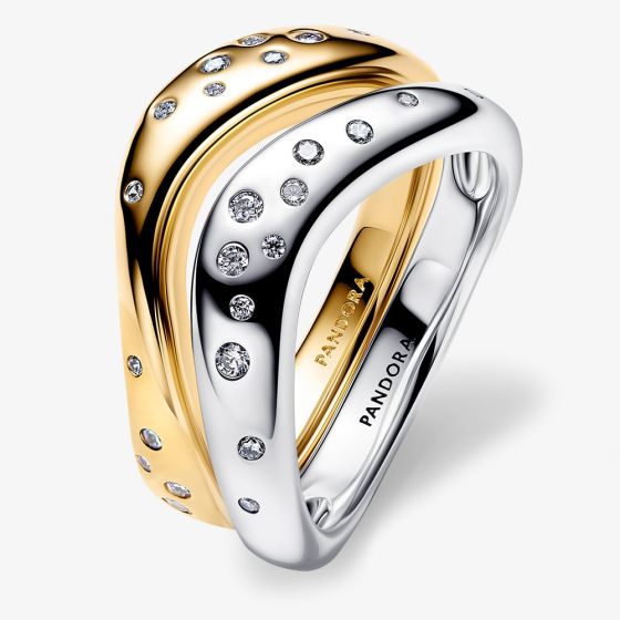 PANDORA 14ct Gold Plated Cubic Zirconia Two-Tone Stacking Ring 164674C01