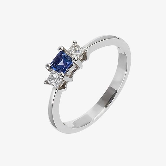 18ct White Gold Diamond Tanzanite 3 Stone Ring 18DR182-TZ-W