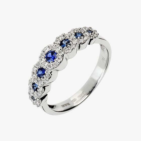 18ct White Gold Diamond Sapphire 7 Stone Ring 18DR236-S-W
