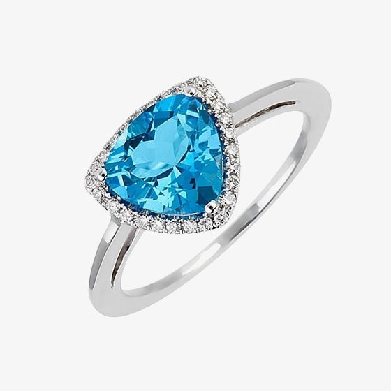 18ct White Gold Diamond Topaz Triangular Cluster Ring 18DR246-W