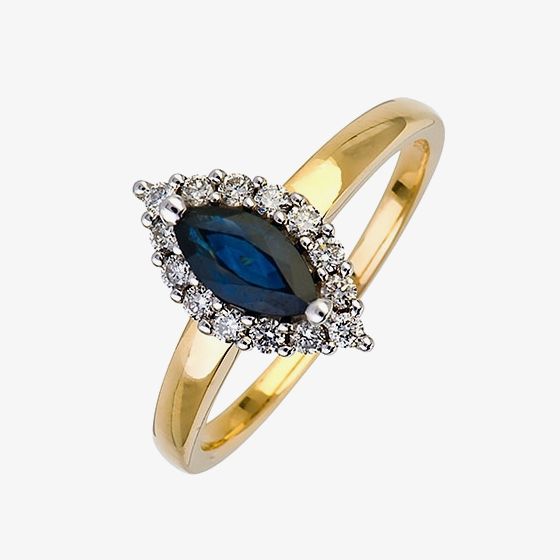 18ct Gold Diamond Sapphire marquise Cluster Ring 18DR256-S-2C